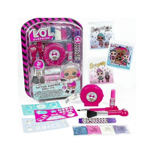 L.O.L, Surprise ! Tattoo Roll-Its by Horizon Group USA, LOL Surprise Tattoos for Kids, Unroll Over 1 ft. of Surprises, Includes Temporary Tattoos, Body Art Markers, Stencils, Glitter, Body Gems & More