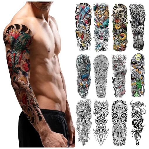 PUNKTUM Temporary Tattoos for Men and Women, Full Arm Temporary Tattoos for Christmas, Realistic Sleeve Tattoos Waterproof and Long lasting