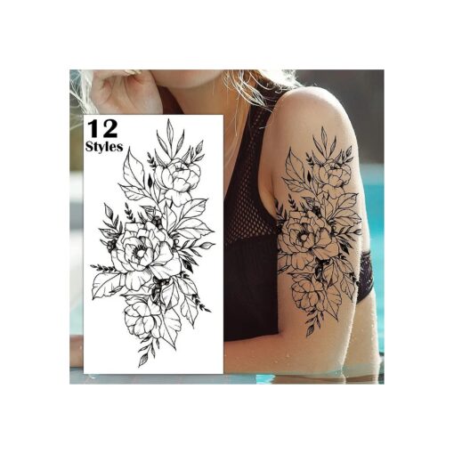 Temporary Tattoos for Women, Henna Fake Flower Tattoos Stickers for Adults, Semi Permanent Half Sleeve Tattoos Body Leg Makeup Waterproof, Flower Tatuajes Temporales-12 Sheets