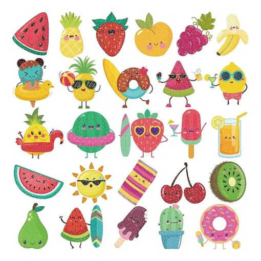 Ooopsiun Summer Glitter Fruit Temporary Tattoos for Kids - 110 Glitter Styles, Watermelon Strawberry Pineapple Tattoos Sticker for Boys Girls Birthday Party Favors