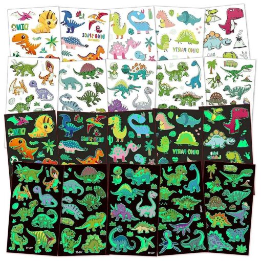 Temporary Tattoo for Kids, 10 Sheets Glow In The Dark Cartoon Dinosaur Tattoo Stickers, Waterproof Luminous Fake Tattoo Stickers Set for Boys Girls Birthday Party Bag Filler