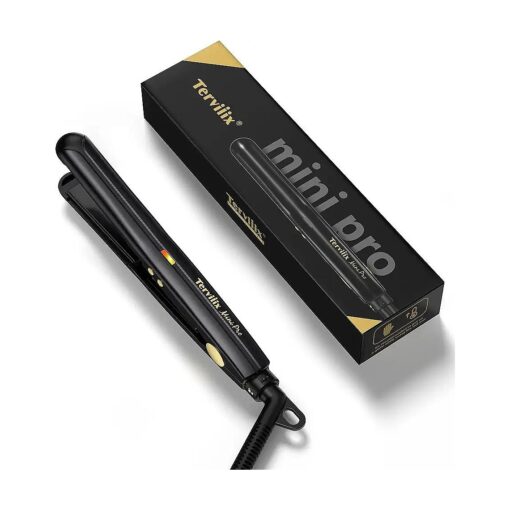 Terviiix Mini Flat Iron for Short Hair Temperature Adjustable, 1/2 Inch Mini Small Portable Ceramic Travel Hair Straightener for Men, Black