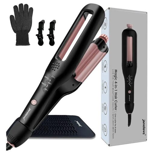 janelove 4-in-1 Adjustable Hair Waver, Beach Waver Curling Iron, Deep Waver for Customizable Waves ( 0.87-1.25in ), 5 Temps with LED Display, Enhanced Anti-Scald, Valentines Mothers Day Gifts for Women