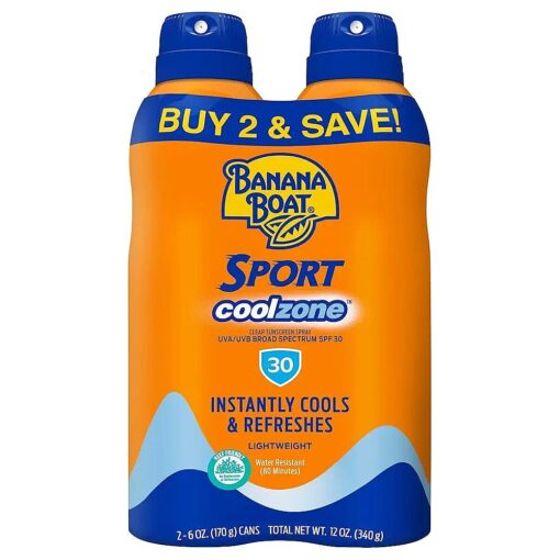 Sport Cool Zone SPF 30 Sunscreen Spray Twin Pack | Sport Sunscreen Spray SPF 30, Clear Sunscreen Spray, Banana Boat Sunscreen Spray SPF 30, Oxybenzone Free Sunscreen Pack, 6oz each