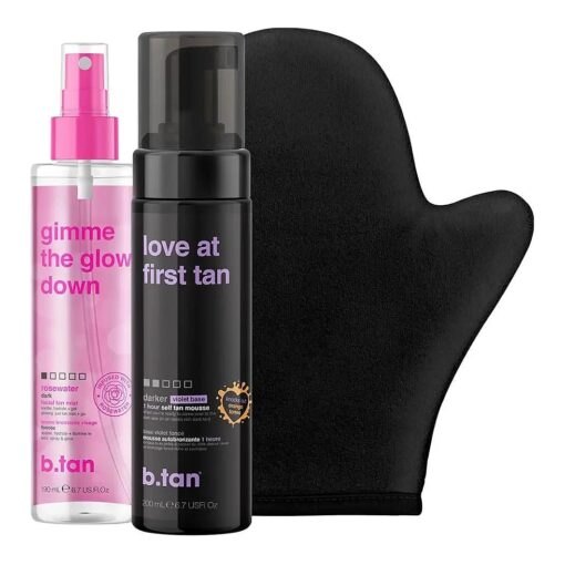 Violet Self Tan & Face Mist Kit | Lovers Bundle - Self Tanning Mousse with Gim me The Glow Down Gradual Face + Body Mist w Self Tanning Mitt Applicator, 1 Hour Sunless Tanner, Fast, 6.7 Fl Oz