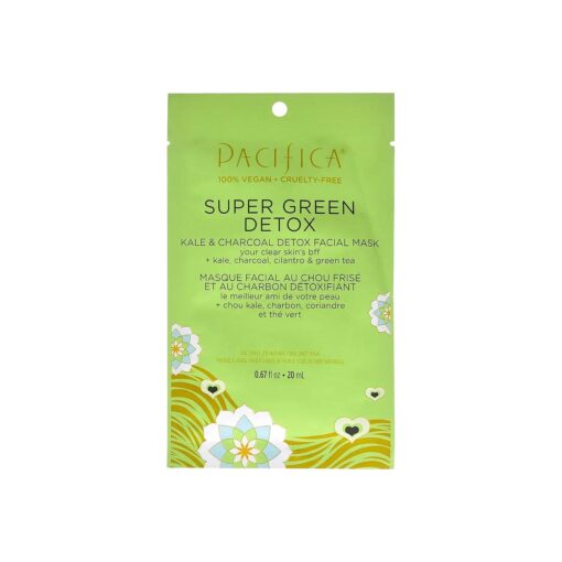 Pacifica Beauty Super Green Tea Detox Kale & Charcoal Facial Sheet Mask for All Skin Types, Vegan & Cruelty Free, 0.67 Fl Oz