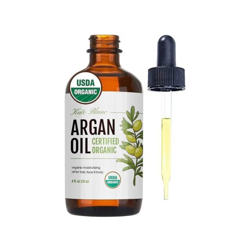 Kate Blanc Cosmetics Argan Oil for Hair & Skin, 100 % Pure, USDA Certified Organic, Coldpressed Hair Oil, Stimulate Growth for Dry, Damaged Hair ( Regular 4oz )