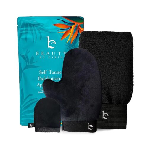 Self Tanner Tanning Mitt Set - Complete Tanning Mitts Kit with Exfoliating Gloves, Face and Body Tanner Glove for the Perfect Fake Self Tan Mit - Self Tanner Glove Mitt Tanning Lotion Applicator