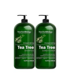 New York Biology Tea Tree Shampoo and Conditioner Set - Deep Cleanser - Relief for Dandruff and Dry Itchy Scalp - Therapeutic Grade - Helps Promote Hair Growth - 16.9 Fl Oz