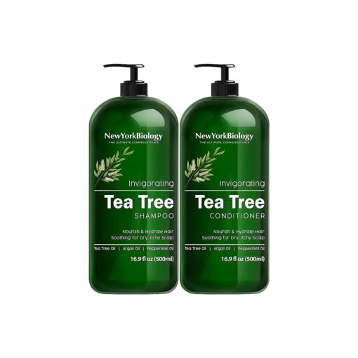 New York Biology Tea Tree Shampoo and Conditioner Set - Deep Cleanser - Relief for Dandruff and Dry Itchy Scalp - Therapeutic Grade - Helps Promote Hair Growth - 16.9 Fl Oz