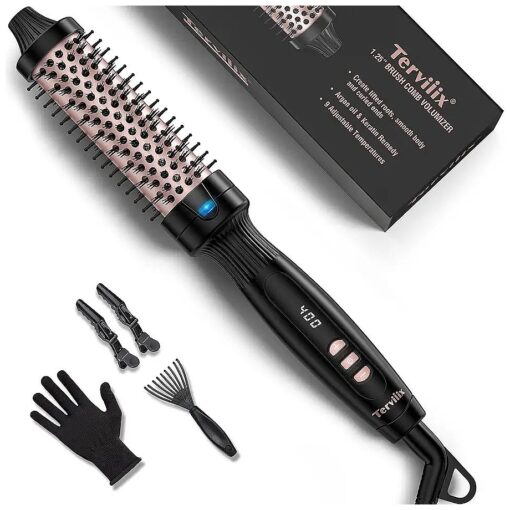 Terviiix 1.25 Inch Thermal Brush, Fast-Heating Ceramic Tourmaline Ionic Volumizing Brush, Heated Round Brush for Volumizing and Soft Curls, Digital Display 9 Temperatures Curling Wand, Dual Voltage