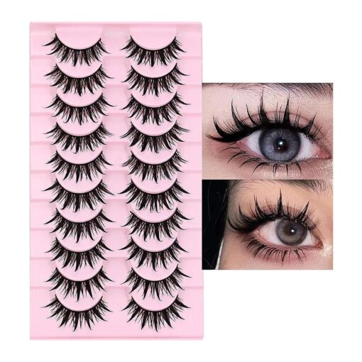 10 Pairs Manga lashes Cosplay Eyelashes Wet Look Japanese Style Makeup 16mm Thick Mink Eyelash Extension Masquerade Party Eyelashes, Create Gorgeous Makeup ( 04 )