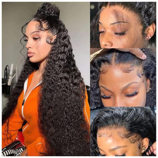 13x6 Deep Wave Lace Front Wigs Human Hair Pre Plucked 180 % Density HD Transparent Lace Frontal Wigs for Black Women Glueless Wigs Deep Curly Wigs with Baby Hair 26 Inch