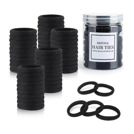 50PCS Black Hair Ties, Cotton Seamless Thick Black Hair Band for Women, No Damage Elastics Hair Bands for Girls, Soft and Stretchy Ponytail Holders for Thick Heavy & Curly Hair