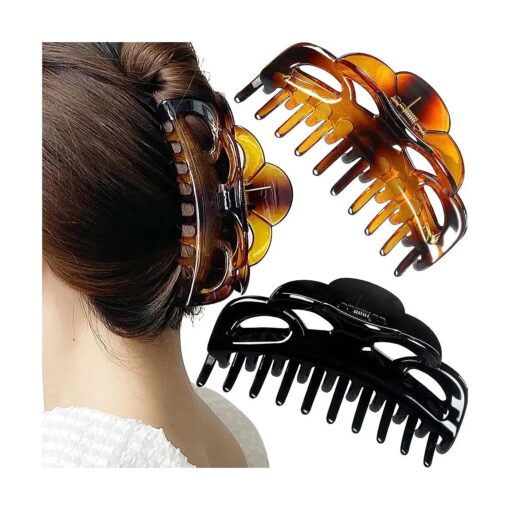 Large Hair Clips for Thick Hair Plastic Big Claw Clips Updo Hair Styling Accessories for Women Strong Hold Jumbo Hair Jaw Clips ( Arc-Black+Brownish )