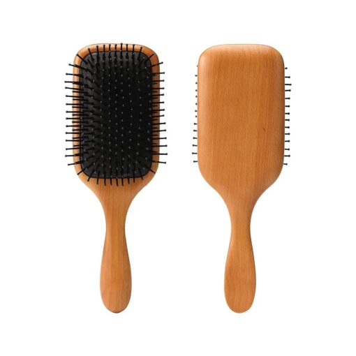 Hair Brush Natural Wooden Paddle Brush for Thick Curly Thin Long Short Wet or Dry Hair Eco-Friendly Beech Massage Scalp Brush for Women Men and Kids ( square, black )