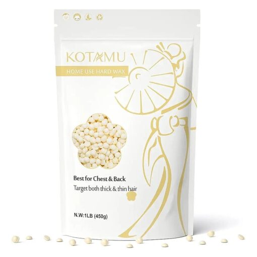 KOTAMU Hard Wax Beads for Hair Removal, 1lb Cream Wax Beads for Sensitive Skin Full Body Face Chest Back Leg Bikini Brazilian Waxing, Wax Beans for Women Men at Home Wax Refill ( Thick Hair Formula )