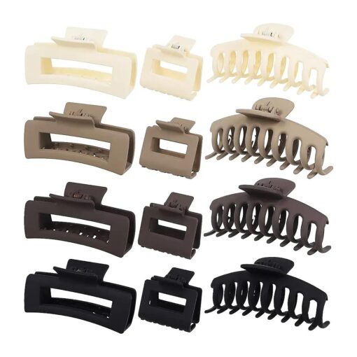 12 Pack Large Claw Clips for Thick Hair, 4inch Rectangle Hair Claw Clips Set, 2inch Small Square Hair Clips for Women, Non-slip Stylish Big Matte Banana Clips