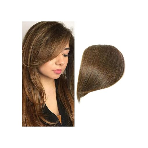 Shinon Thick Side Bangs Clip in Bangs Real Human Hair Bang Fringe Swept Bangs Extensions Clip On Bangs Fashion Natural look Hairpiece for girls Light Brown