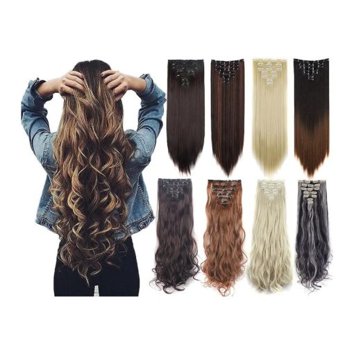 Lelinta 7Pcs 23" Thick Straight Full Head Clip in on Double Weft Hair Extensions Dark Brown mix Light Auburn