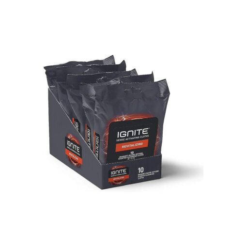 Ignite Mens Body Wet Wipes, Extra Thick 8" x 8" Shower Wipes, Revitalizing Scent, 10 Count ( Pack of 5 )