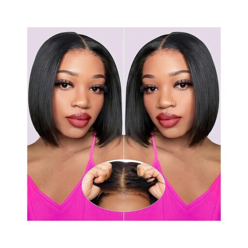 Put on and Go Glueless Wigs Human Hair Pre Plucked Pre Cut, Short Straight Bob Lace Front Wigs for Black Women, 4x4 Lace Closure Wig with Elastic Band for Beginners, 180 % Density, 10 Inch