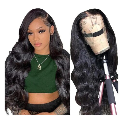 Body Wave Lace Front Wigs Human Hair Pre Plucked 180 % Density 13x4 HD Lace Front Wigs For Women Human Hair Wigs Glueless Transparent Frontal Wig Natural Black Color ( 24 Inch )