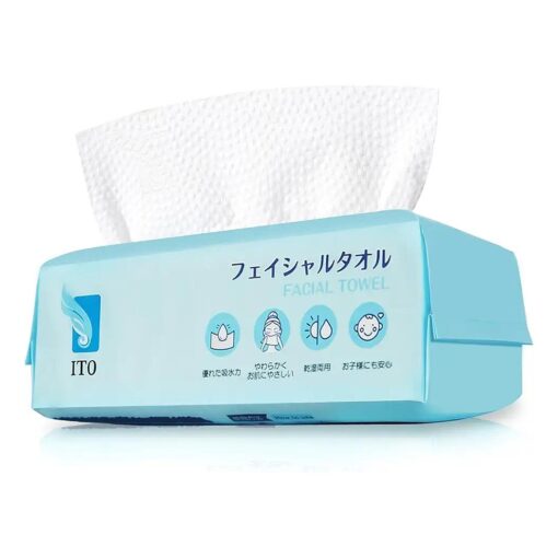 ITO Disposable Face Towel, 60 Count Biodegradable Facial Tissue, Ultra-Soft & Thick Cleansing Towels for Sensitive Skin, Makeup Remover Dry Wipes ( 1 Pack )