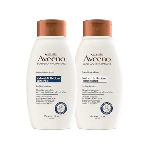 Aveeno Fresh Greens Shampoo + Conditioner with Rosemary, Peppermint & Cucumber to Thicken & Nourish, Clarifying & Volumizing Shampoo for Thin or Fine Hair, Paraben-Free, 12 Fl Oz, 2 Count ( Pack of 1 )