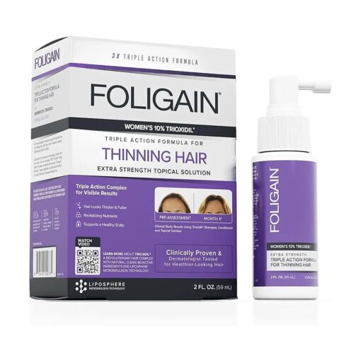 Foligain Triple Action Complete Formula, Volumizing Hair Formula for Thinning Hair, Hair Formula for Women with 10 % Trioxidil, 2 Fl, Oz .