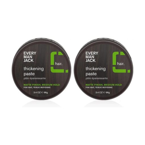 Every Man Jack Mens Hair Styling Thickening Paste - Add Extra Thickness and Texture with a Medium Hold, Matte Finish, and Low Shine - Non-Greasy, For All Hair Types, Fragrance Free - 3.4-ounce Twin Pack - 2 tins