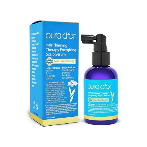 PURA D'OR Scalp Therapy Energizing Scalp Serum Revitalizer ( 4oz ) with Argan Oil, Biotin, Caffeine, Stem Cell, Catalase & DHT Blockers, All Hair Types, Men & Women ( Packaging may vary )