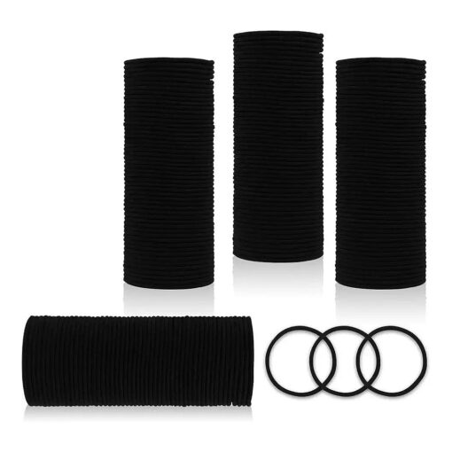 3mm Black Elastic thin Hair Ties - 200 Count, Ponytail Hair Ties No Damage, Elastic Hair Ties bulk for Women Girls, Men- Perfect for Fine, Curly Hair and Sensitive Scalps ( Black-200 count )