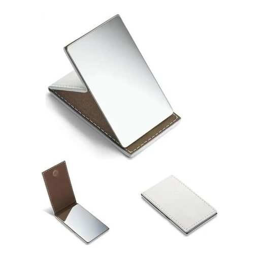 yueton Shatterproof Stainless Steel Ultrathin Folding Travel Mirror Makeup Mirror with PU Leather Case Cover for Personal Use, Camping, Travelling, Emergency Signaling