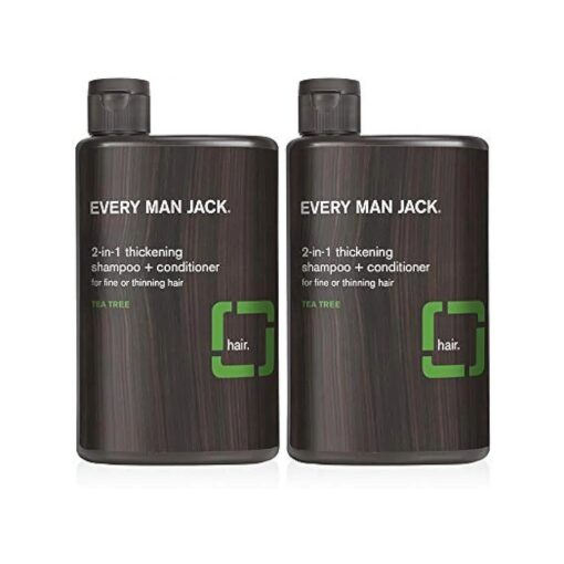 Every Man Jack 2-in-1 Thickening Shampoo + Conditioner - Thicken, Cleanse, and Hydrate Hair with Coconut, Aloe, and Tea Tree Oil - Naturally Derived and No Harsh Chemicals - Twin Pack