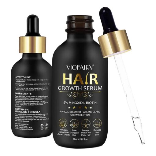 5 % Minoxidil for Men and Women - Biotin Hair Growth Serum & 5 % Minoxidil Treatment for Stronger Thicker Longer Hair - Natural Hair Growth Thickening Treatment - Stop Thinning & Hair Loss-1Month supply