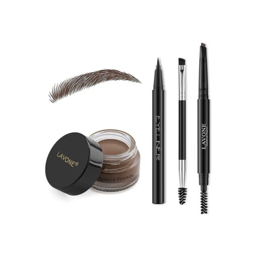 LAVONE Eyebrow Stamp Pencil Kit for Eyebrows Makeup, with Waterproof Eyebrow Pencil, Eyeliner, Eyebrow Pomade, and Dual-ended Eyebrow Brush - Dark Brown