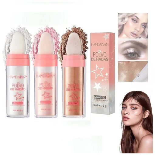 3 Colors Polvo De Hadas Highlighter Makeup, Body Glitter Highlighter Powder Stick, Fairy Highlight Patting Powder For Hair Face Eyes Body