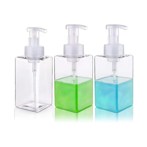 Foaming Soap Dispenser 3 Pcs 450ml/15.2oz Square Refillable Plastic Hand Pump Bottle for Liquid Soap Shampoo Body Wash ( Clear )