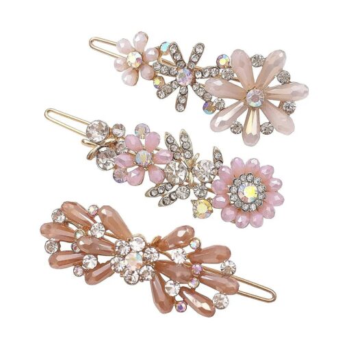 3PCS Rhinestone Bling Flower Small Mini Barrette Decorative Hair Clips Accessories for Thin Hair Women