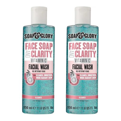 Soap & Glory Face Soap and Clarity Vitamin C Face Wash - 3-in-1 Exfoliating & Hydrating Facial Cleanser - Gently Removes Makeup While Unclogging Pores - Suitable For All Skin Types ( 300 ml, 2 pack )