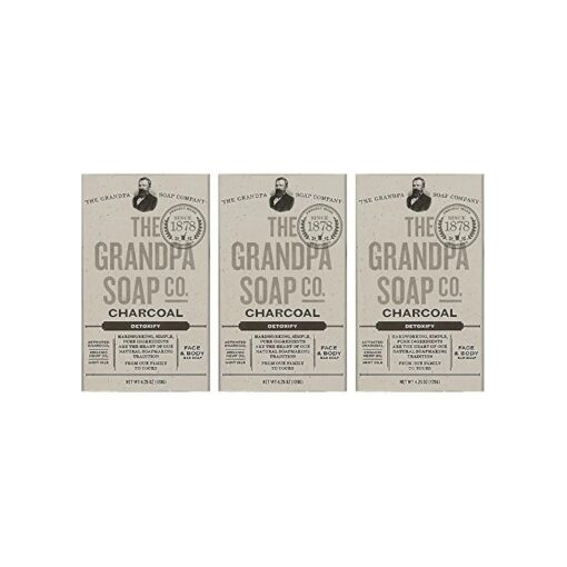 The Grandpa Soap Company Charcoal Bar Soap - With Activated Charcoal Hemp Seed and Mint Oil, Detoxifies, Draws Out Dirt and Toxins, Clear Congested Pores, Vegan, 4.25 Oz, 3 Pack