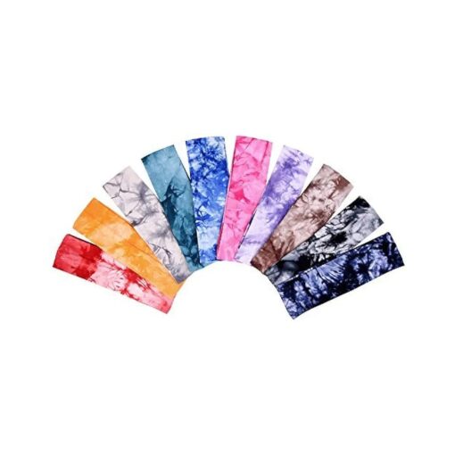 Tie Dye Headbands Cotton Stretch Headbands Elastic Yoga Hairband for Teens Girls Women Adults, Assorted Colors, 10 Pieces ( Classic Colors )