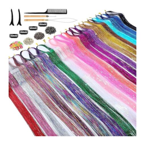 Hair Tinsel Kit ( 48 Inch, 22 Colors, 5500 strands ), Tinsel Hair Extensions with Tools, Heat Resistant Glitter Hair Tinsel Kit for Girls Women Hair Accessories