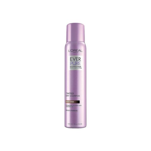 L'Oreal Paris EverPure Sulfate Free Tinted Dry Shampoo for Dark Hair, for Brown and Black Hair, Absorbs Oil, Refreshes Colored Hair, with Rice Starch, Vegan Formula, Paraben and Gluten Free, 4 fl oz