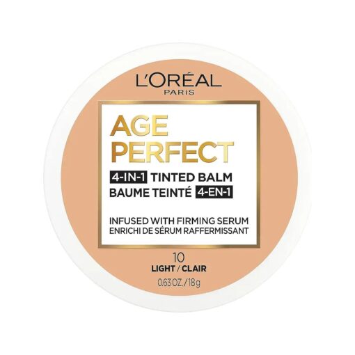 L'Oreal Paris Age Perfect 4-in-1 Tinted Face Balm Foundation with Firming Serum, Light 10, 0.61 Ounce