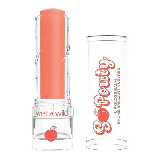 wet n wild Perfect Pout So Pouty Shine Tinted Lip Balm Peach Flavored, Hyaluronic Acid, Vegan Collagen, Moisturizing For Dry Lip Care, Pink