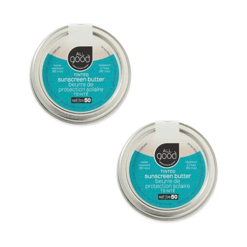 All Good Tinted Mineral Sunscreen Butter - Zinc Oxide - Coral Reef Safe - Water Resistant - UVA/UVB Broad Spectrum - SPF 50+ ( Butter ) ( 2-Pack )