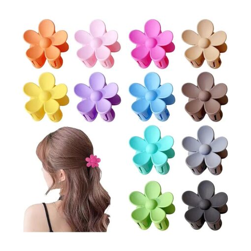 Qckarobe Small Flower Hair Claw Clips for Women Girls Kids, 12Pcs Cute Flower Hair Clips for Women Thin/Medium Thick Hair, 1.35 Inch Mini Flower Claw Clips Non Slip Matte Tiny Hair Claw Clips