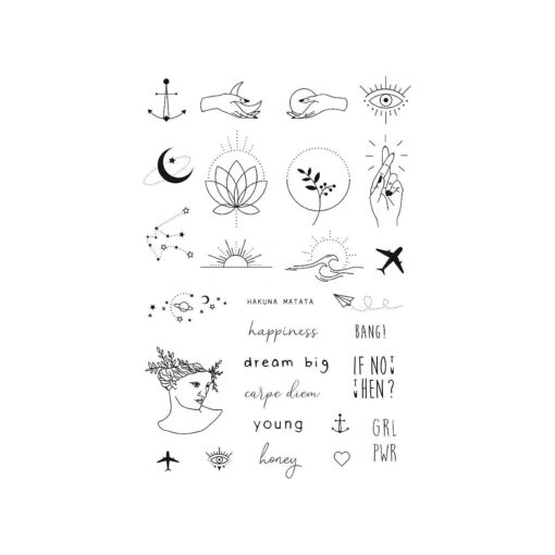 Temporary Tattoo Set By Tatsy, The Simple Set, For Women and Men, Original, Unique Design, Cover Up, Modern, Hipster, Minimalistic Tiny, Urban, Writing, Stars, Anchor, Heart, Hands, Waterproof Tattoos